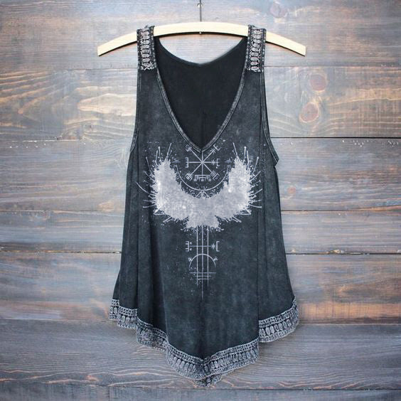 Retro Distressed Eagle Viking Pattern Printed Tank Top