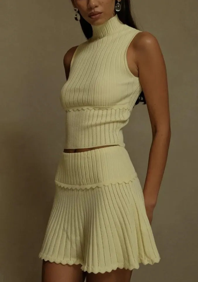 High Neck Ribbed Knit Two-Piece Set