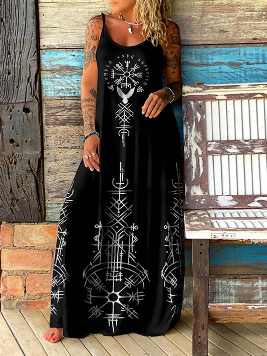 Tribal Retro Viking Birds Ethnic Graphics Maxi Dress