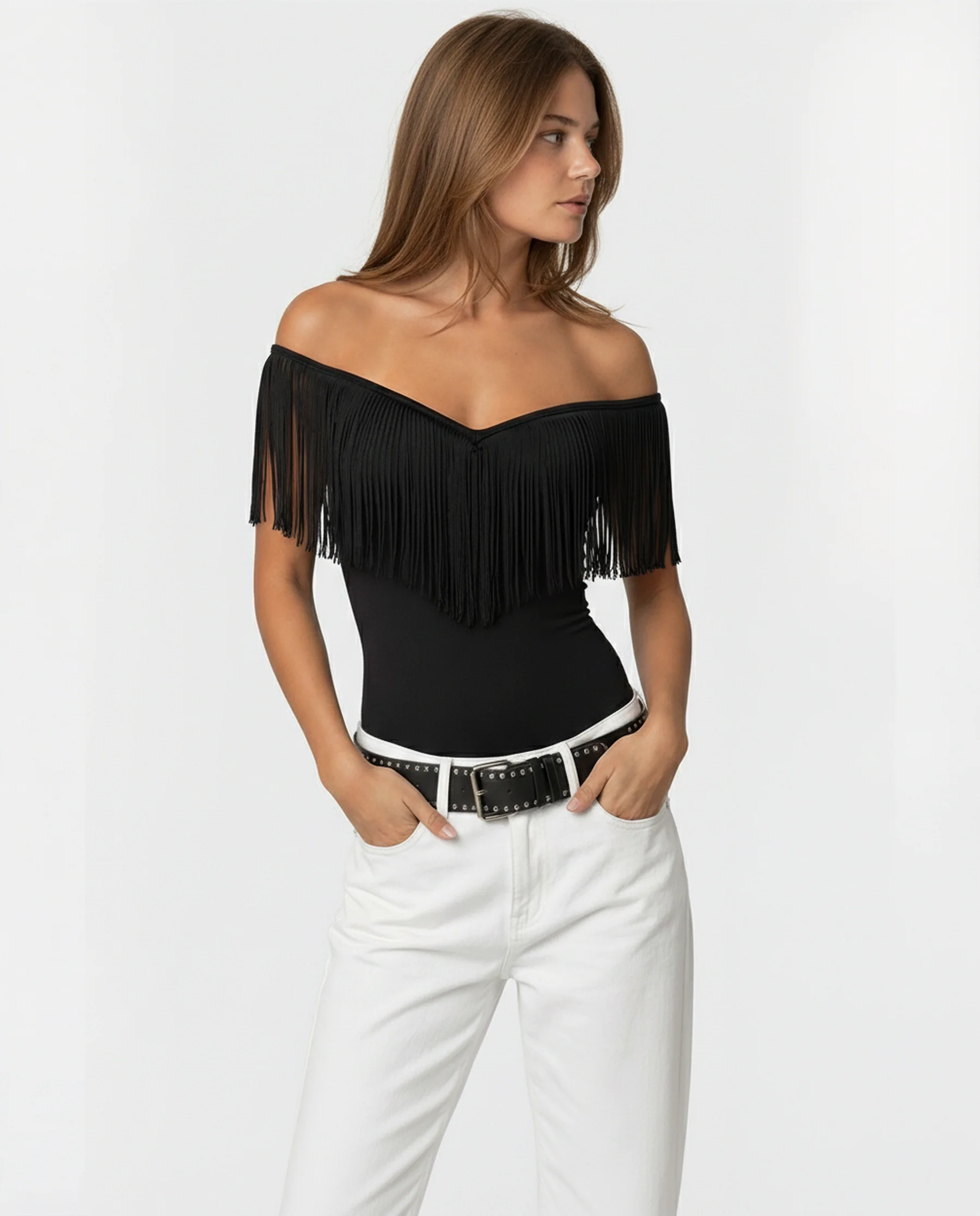 Luxe Black Fringe Top