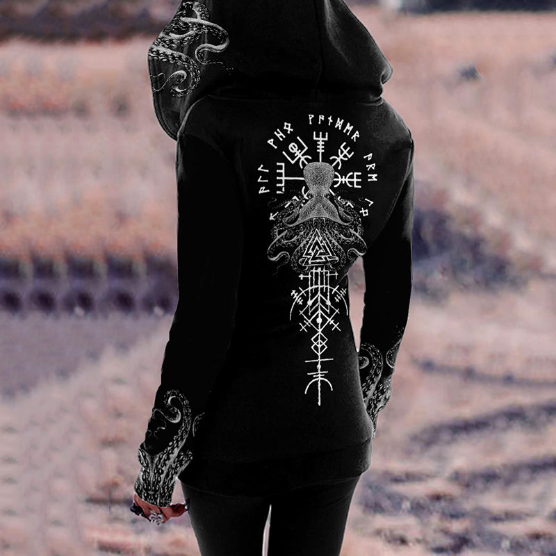 Retro Tribal Viking Cthulhu Octopus Inspired Graphics Hoodie