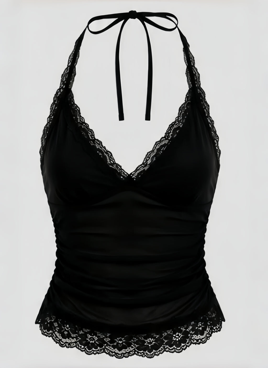 Black Halter Lace Trim Crop Top