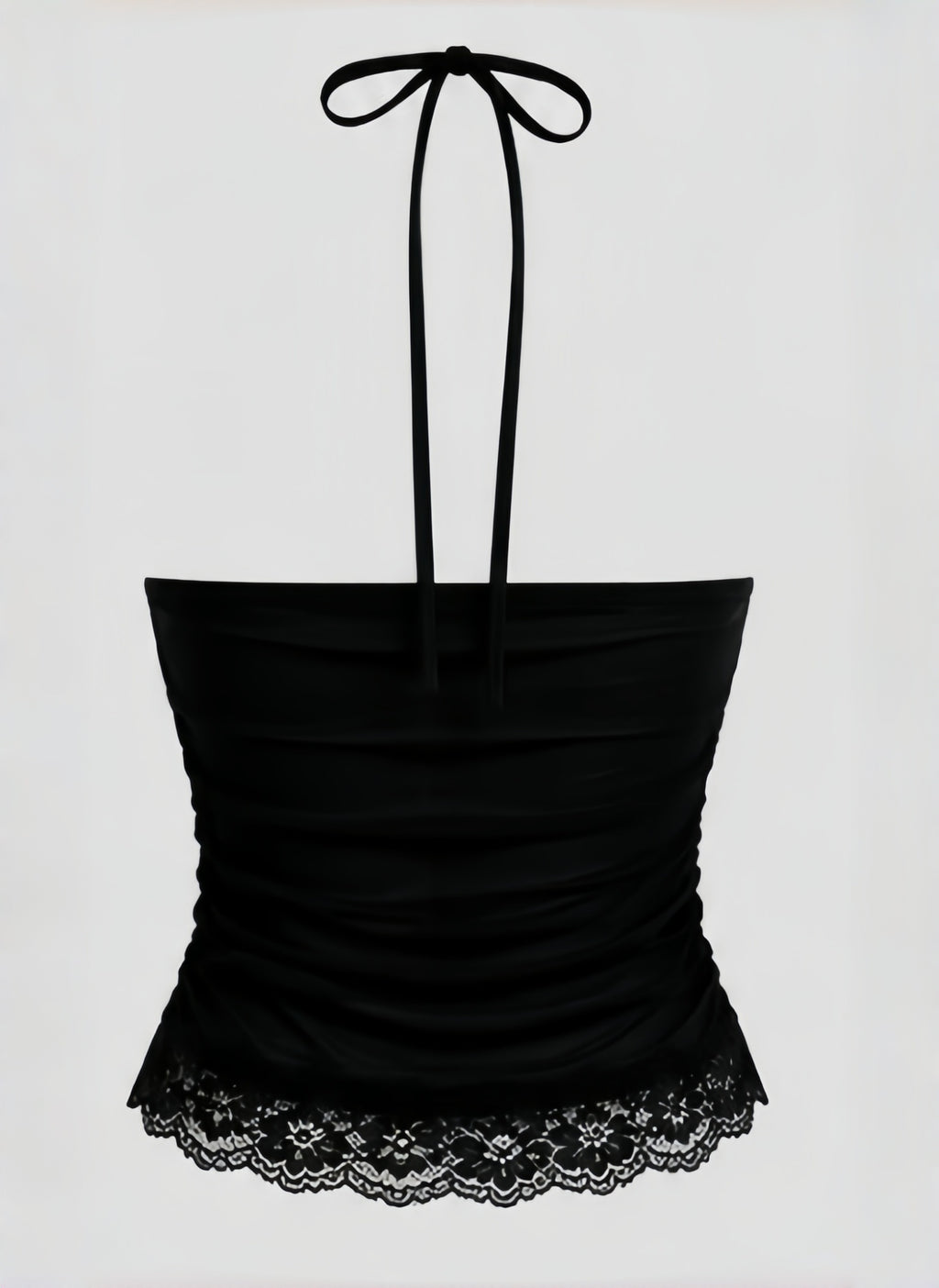 Black Halter Lace Trim Crop Top
