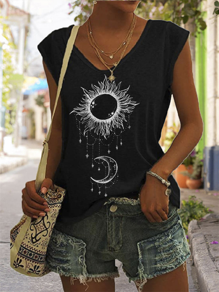 Sun & Moon Totem V Neck Tank Top