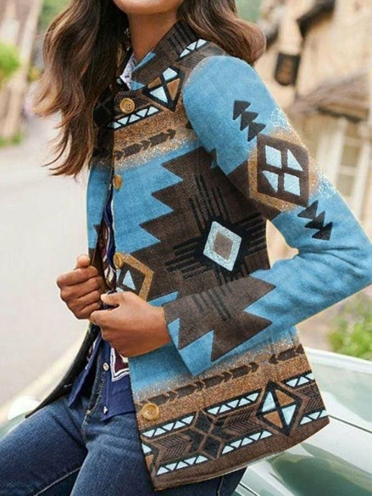 Western Vintage Print Stand Collar Women's Jacket