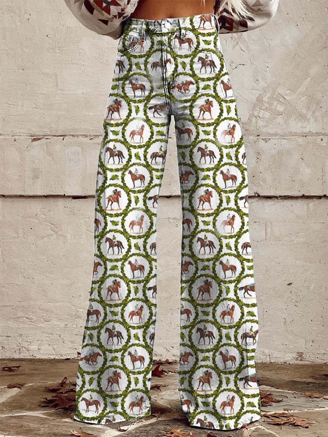 Women's Jockey Club Design Casual Printed Wide Leg Pants