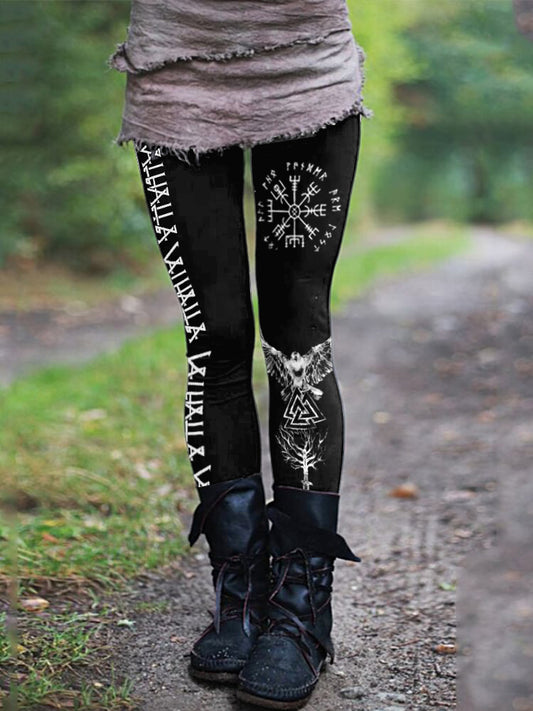 Viking Valhalla Hawk Totem Retro Leggings