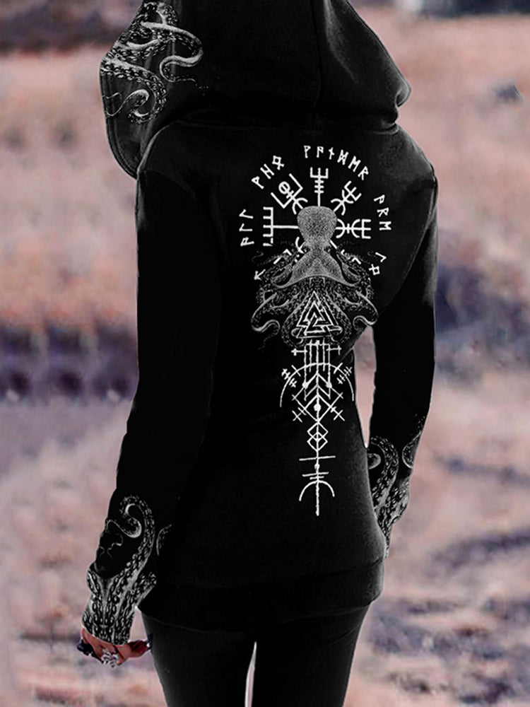 Retro Tribal Viking Cthulhu Octopus Inspired Graphics Hoodie