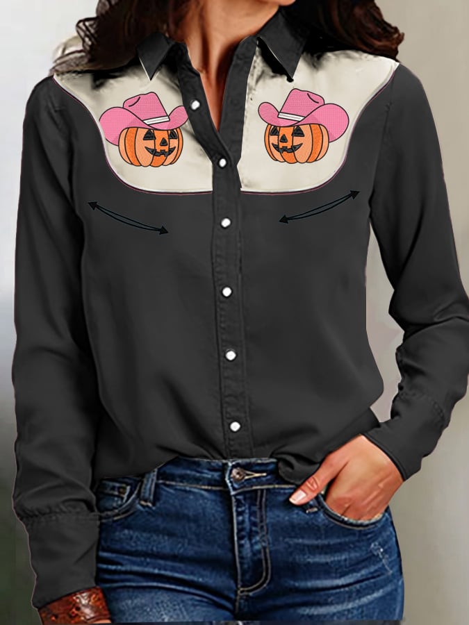 Women's Western Pumpkin Print Shirt