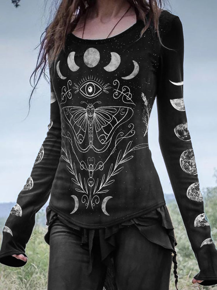 Mystical Moth Totem Moon Phase Dark Washed T Shirt