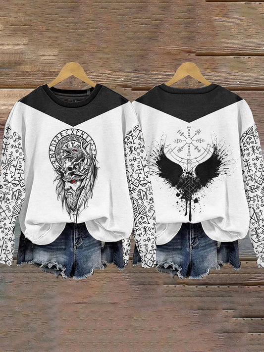 Women'S Vintage Odin Raven Vegvisir Viking Sweatshirt