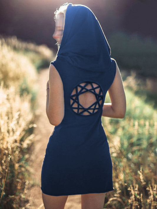 Hollow Star Totem Hooded Retro Sleeveless Dress