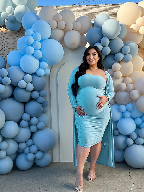 Bandeau Ruched Two Piece Bodycon Gender Reveal Party Babyshower Maternity Midi Dress