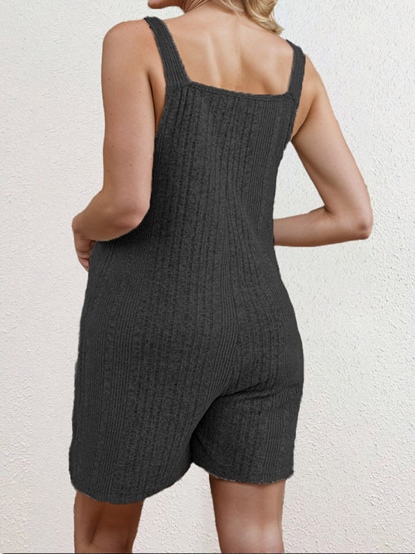 Solid Color Knitted Pockets Sleeveless Rompers Shorts Overalls Casual Maternity Jumpsuit