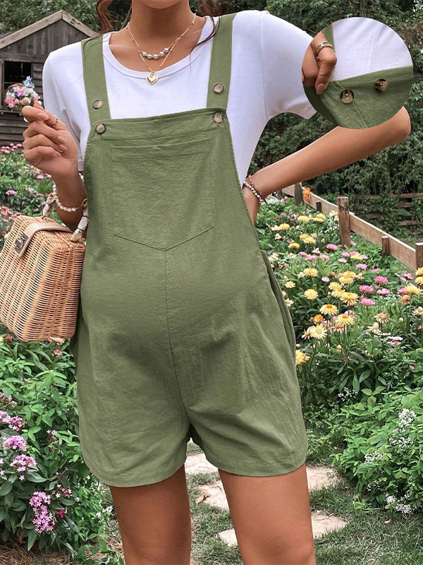 Pockets Buttons Adjusted Daily Casual Fashion Waist Overall Pants Maternity Jumpsuit