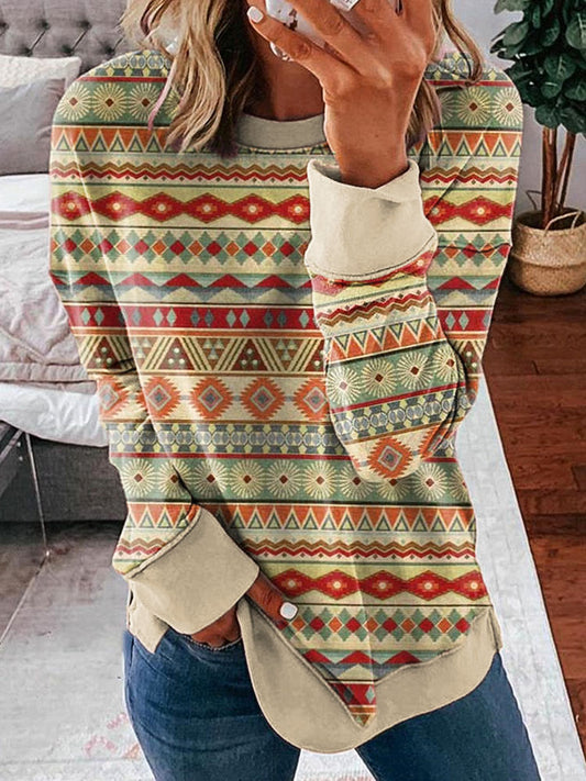 Vintage Ethnic Geometric Pattern Cozy Sweatshirt