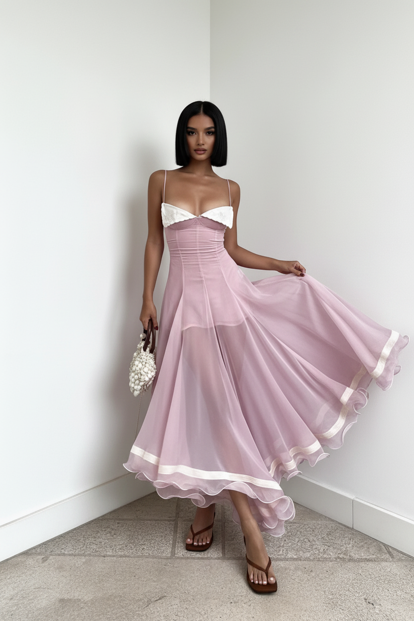 Blush Pink Organza Bralette Dress - White Wall