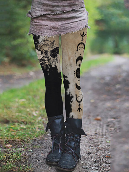 Moth Moon Phase Mystical Contrast Tie Dye Leggings