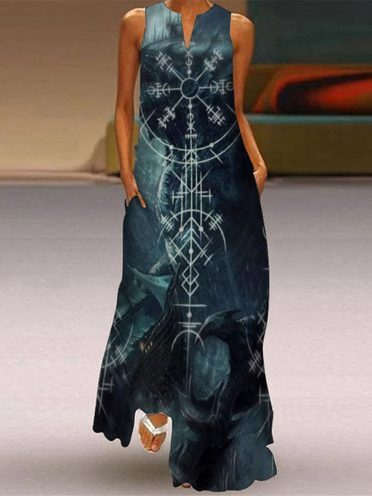 Women'S Tribal Viking Compass Monster Print Dress