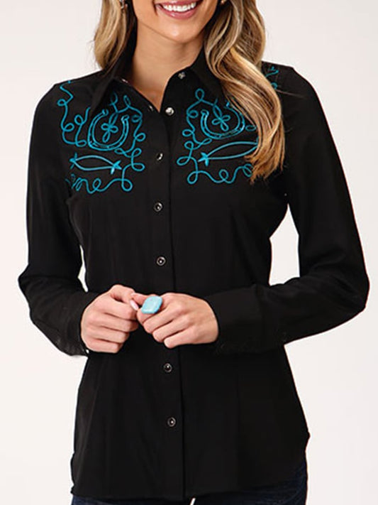 Women's Vintage Western Print Long Sleeve Shirt