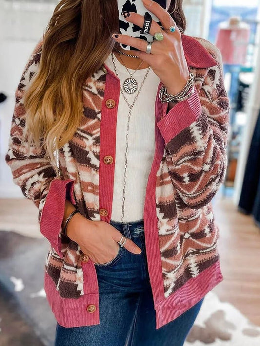 Vintage Printed Single Breasted Corduroy Jacket