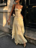 Ruched Bustier Bodice Spaghetti Strap Maxi Dress
