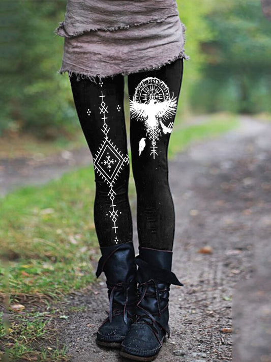 Viking Eagle Print Retro Leggings