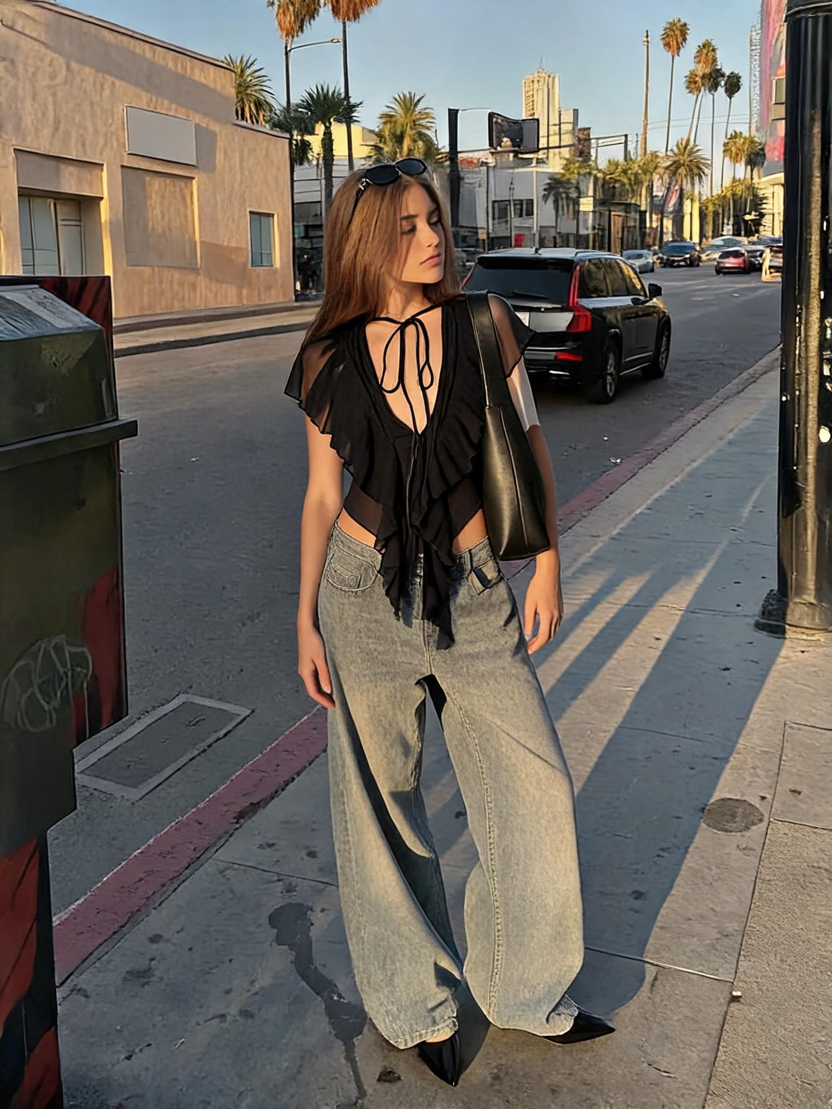 Midnight Ruffle Tie Top