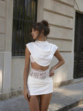 Satin & Lace High-Neck Two-Piece Set